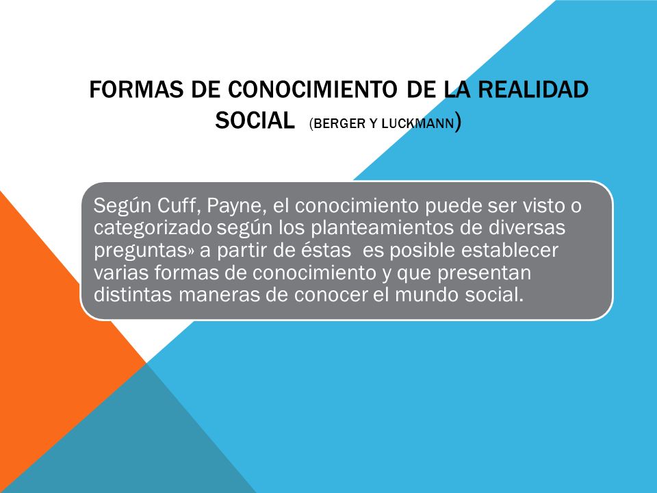 FORMAS DE CONOCIMIENTO DE LA REALIDAD SOCIAL (Berger y Luckmann)