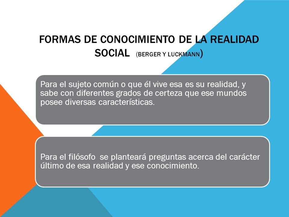 FORMAS DE CONOCIMIENTO DE LA REALIDAD SOCIAL (Berger y Luckmann)