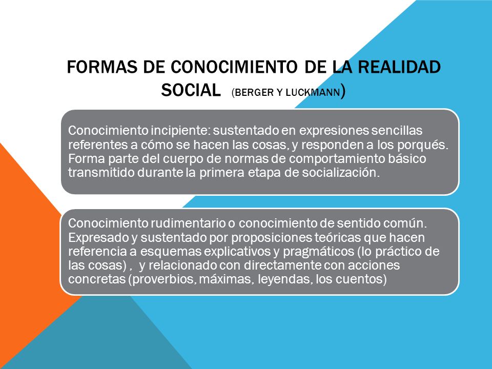 FORMAS DE CONOCIMIENTO DE LA REALIDAD SOCIAL (Berger y Luckmann)