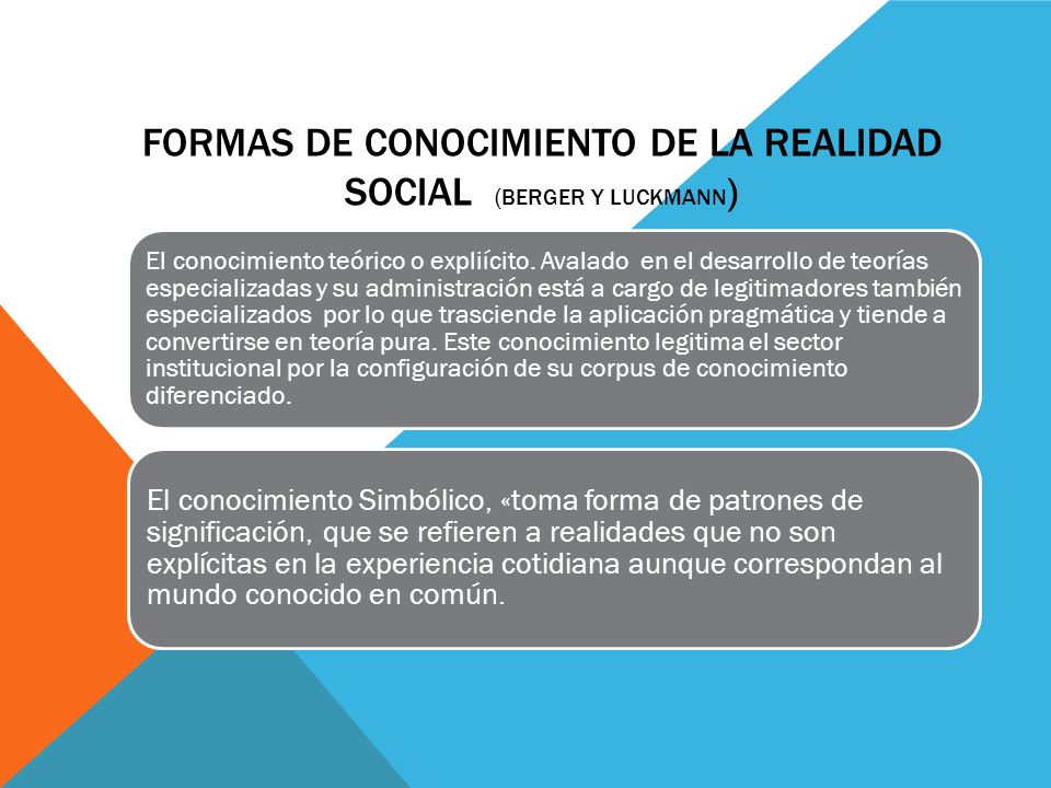 FORMAS DE CONOCIMIENTO DE LA REALIDAD SOCIAL (Berger y Luckmann)