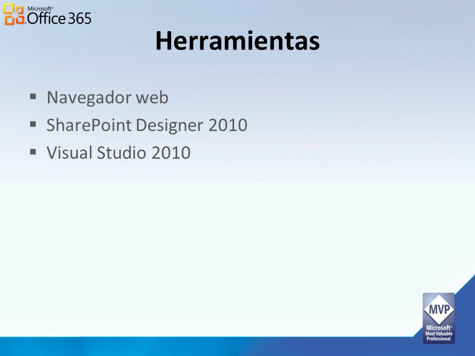 Herramientas Navegador web SharePoint Designer 2010 Visual Studio 2010