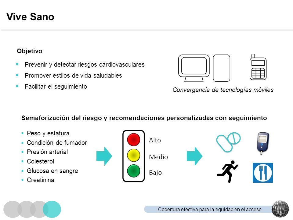 Vive Sano Objetivo. Prevenir y detectar riesgos cardiovasculares. Promover estilos de vida saludables.