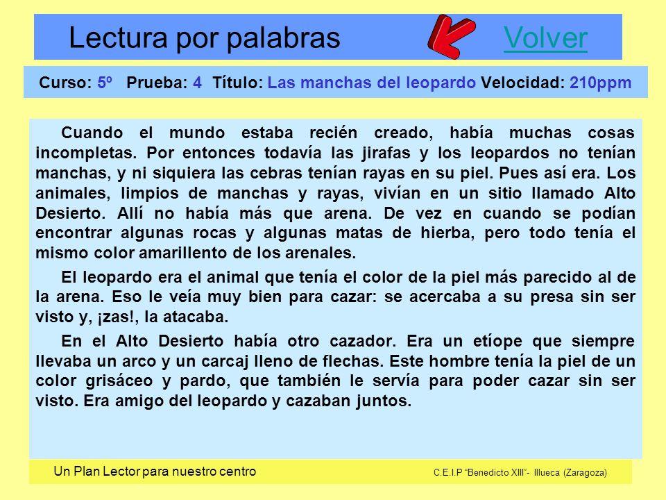 Curso: 5º Prueba: 4 Título: Las manchas del leopardo Velocidad: 210ppm