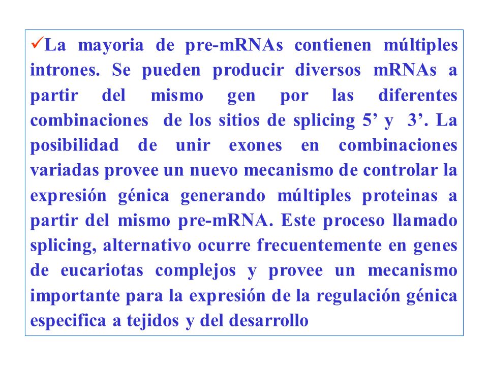 La mayoria de pre-mRNAs contienen múltiples intrones