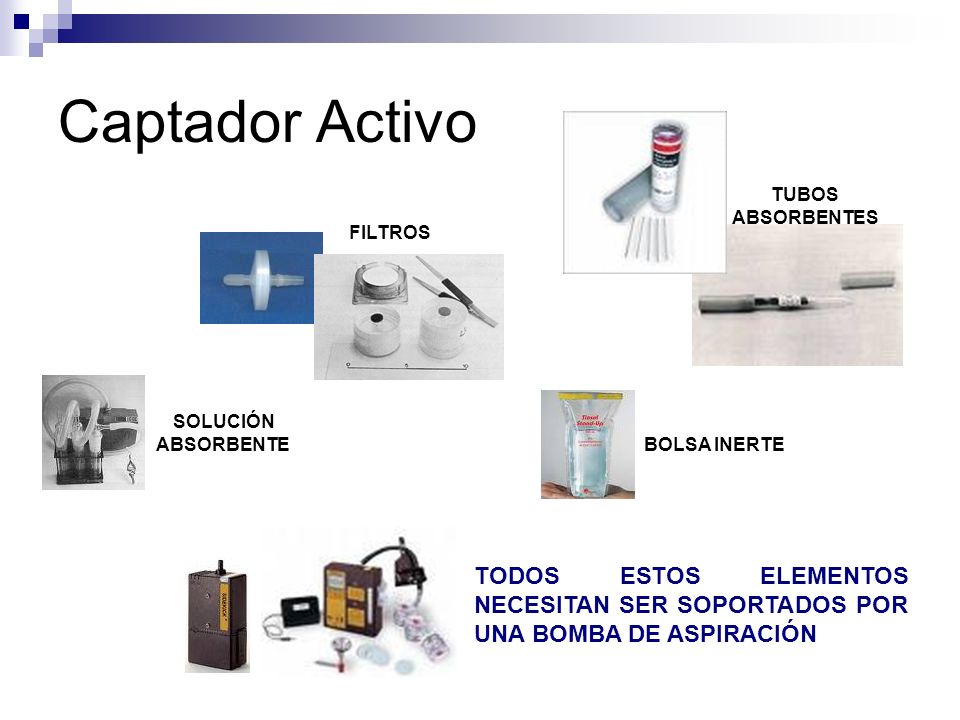 Captador Activo TUBOS ABSORBENTES. FILTROS. SOLUCIÓN ABSORBENTE. BOLSA INERTE.