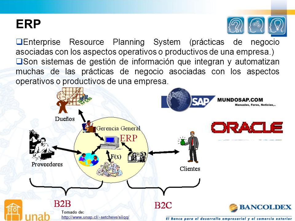 ERP Enterprise Resource Planning System (prácticas de negocio asociadas con los aspectos operativos o productivos de una empresa.)
