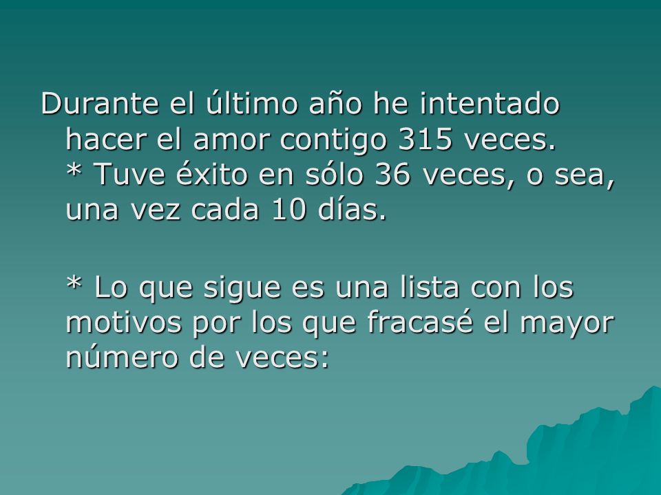 Durante el último año he intentado hacer el amor contigo 315 veces