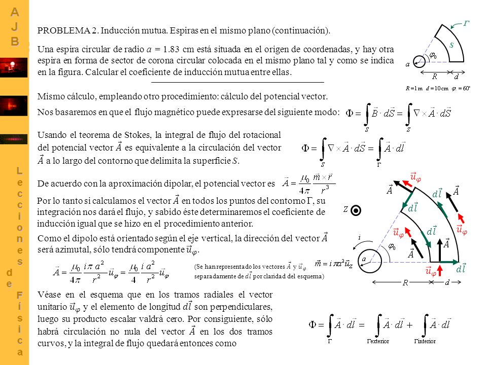 PROBLEMA 2. Inducción mutua. Espiras en el mismo plano (continuación).