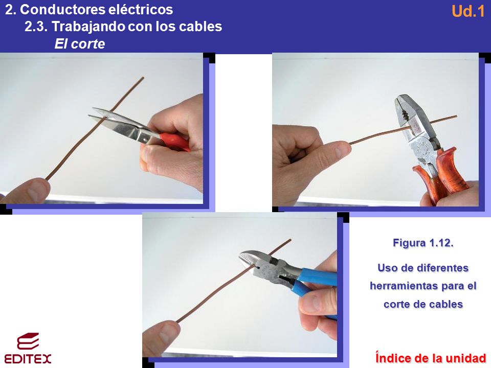 Uso de diferentes herramientas para el corte de cables