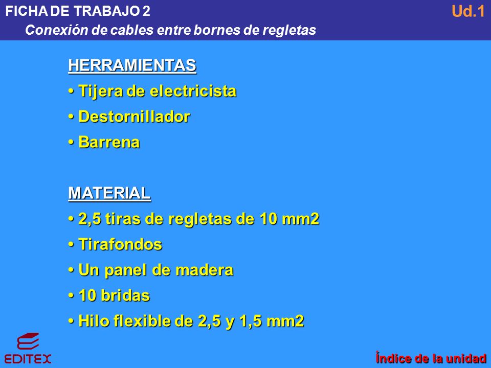 • Tijera de electricista • Destornillador • Barrena
