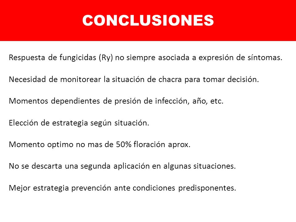 CONCLUSIONES Respuesta de fungicidas (Ry) no siempre asociada a expresión de síntomas.