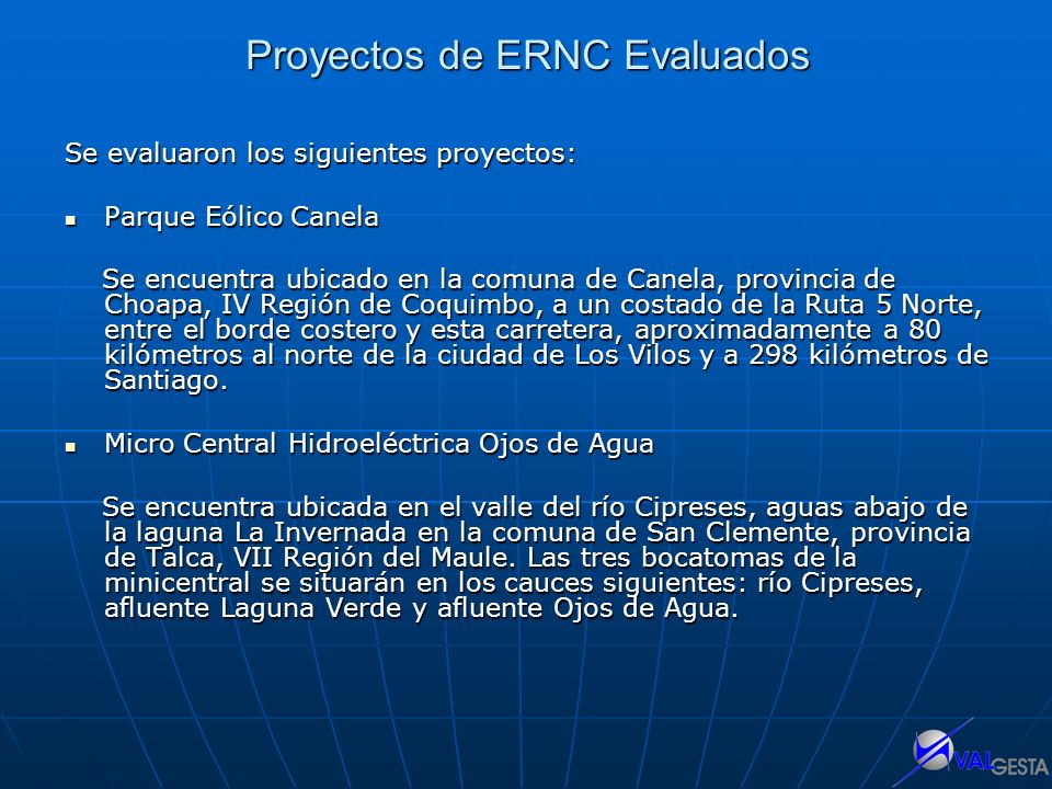 Proyectos de ERNC Evaluados