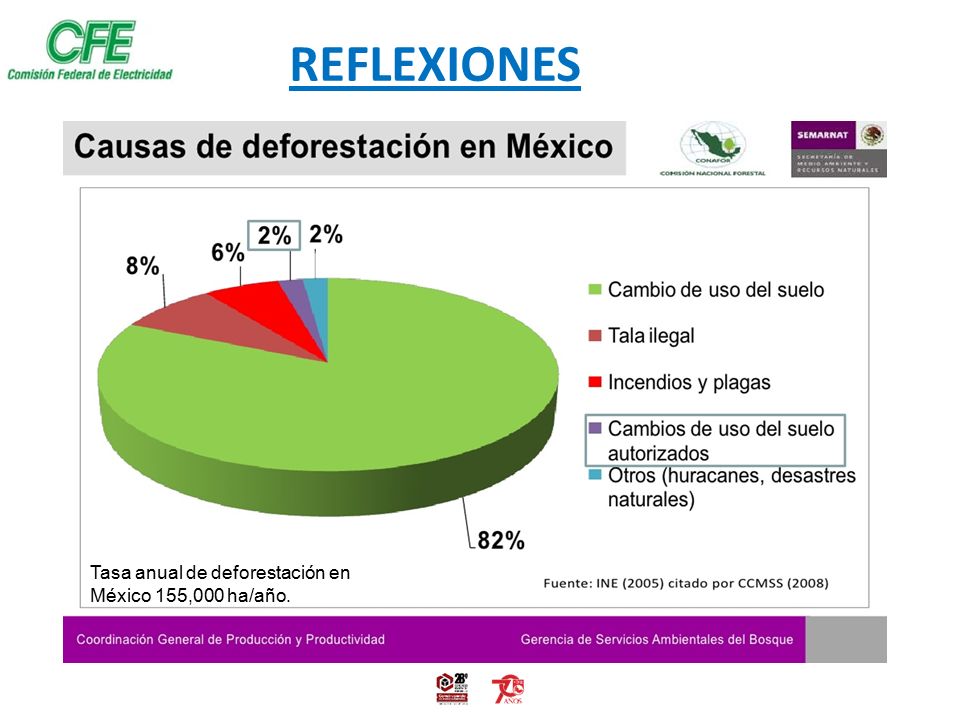 REFLEXIONES Tasa anual de deforestación en México 155,000 ha/año.