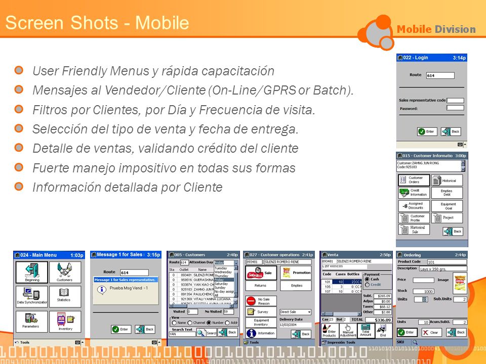 Screen Shots - Mobile User Friendly Menus y rápida capacitación