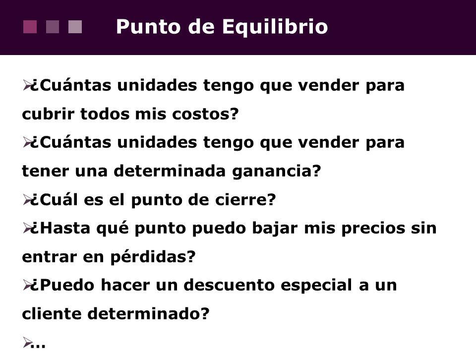 Punto de Equilibrio ¿Cuántas unidades tengo que vender para cubrir todos mis costos
