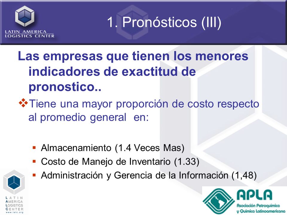 1. Pronósticos (III) Las empresas que tienen los menores indicadores de exactitud de pronostico..
