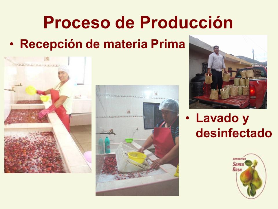 Proceso de Producción Recepción de materia Prima Lavado y desinfectado