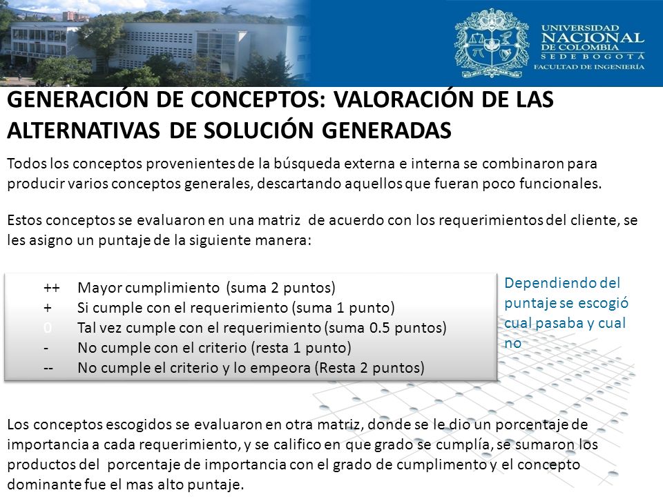 GENERACIÓN DE CONCEPTOS: VALORACIÓN DE LAS ALTERNATIVAS DE SOLUCIÓN GENERADAS
