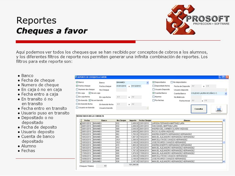 Reportes Cheques a favor