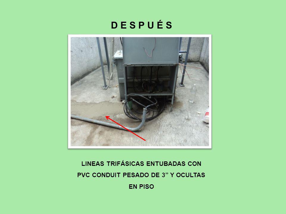 LINEAS TRIFÁSICAS ENTUBADAS CON PVC CONDUIT PESADO DE 3 Y OCULTAS