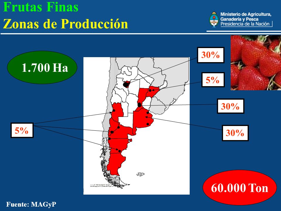 Frutas Finas Zonas de Producción Ton 30% Ha 5% 30% 5% 30%
