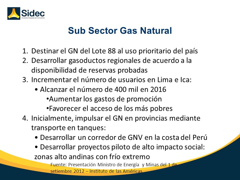 Sub Sector Gas Natural Destinar el GN del Lote 88 al uso prioritario del país.