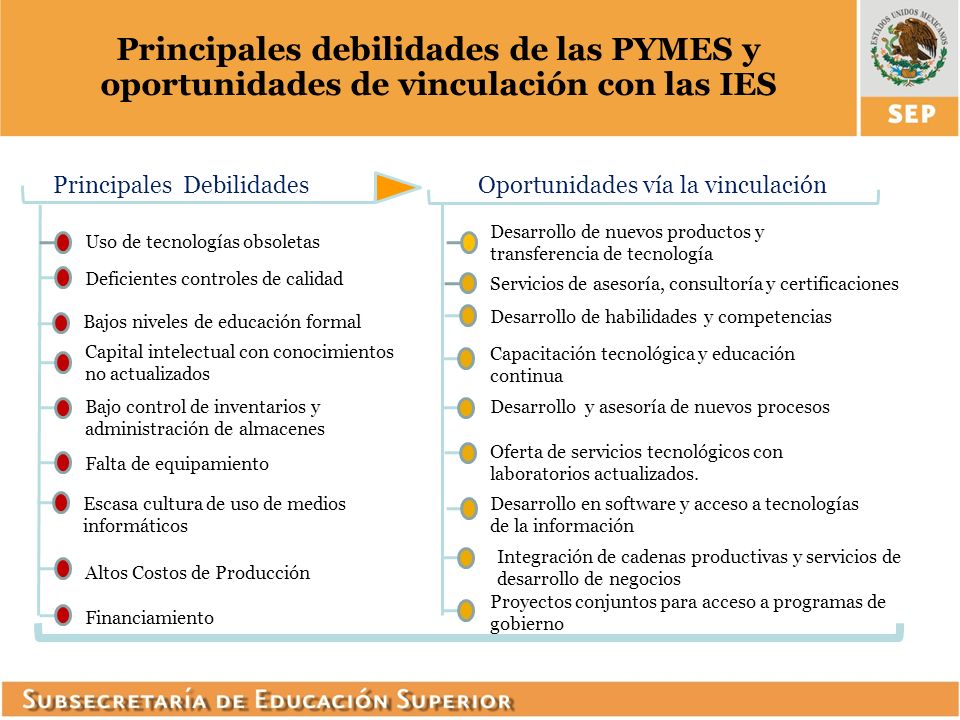 Principales debilidades de las PYMES y oportunidades de vinculación con las IES