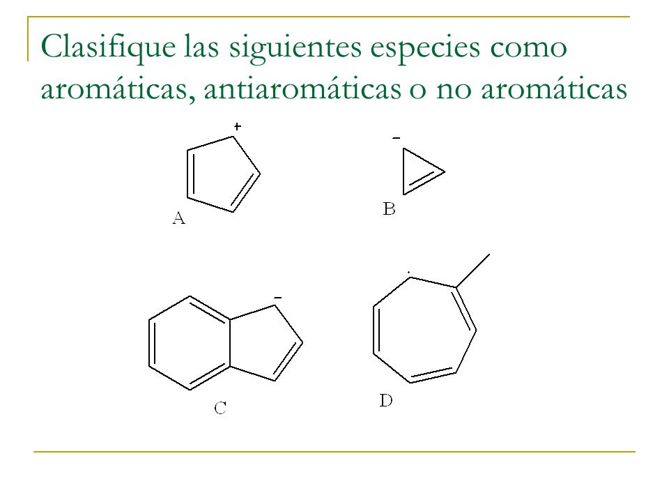Clasifique las siguientes especies como aromáticas, antiaromáticas o no aromáticas
