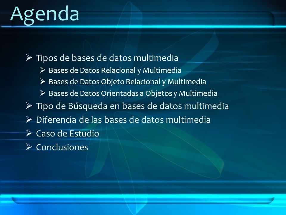 Agenda Tipos de bases de datos multimedia