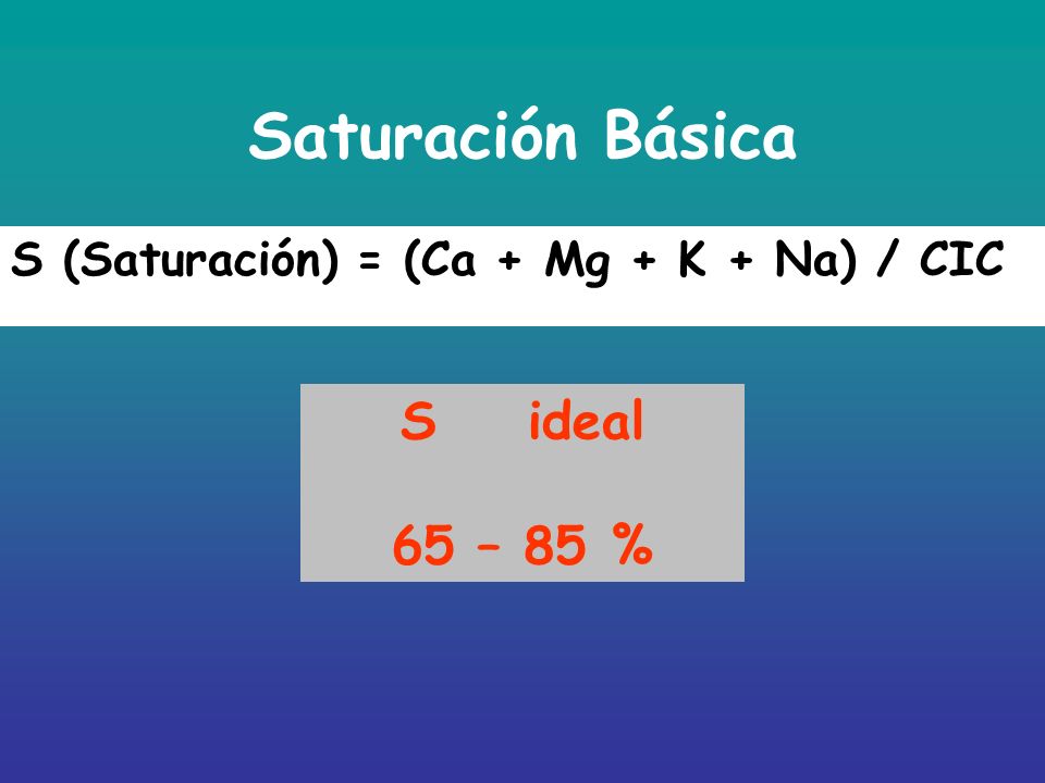 Saturación Básica S ideal 65 – 85 %
