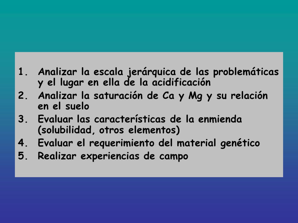Analizar la escala jerárquica de las problemáticas y el lugar en ella de la acidificación