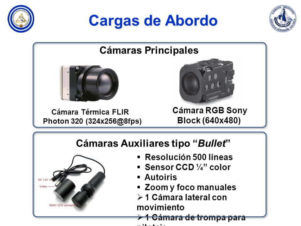 Cargas de Abordo Cámaras Principales Cámaras Auxiliares tipo Bullet