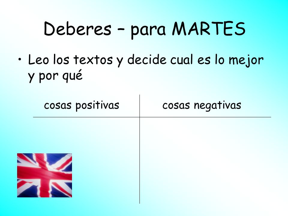 Deberes – para MARTES Leo los textos y decide cual es lo mejor y por qué.