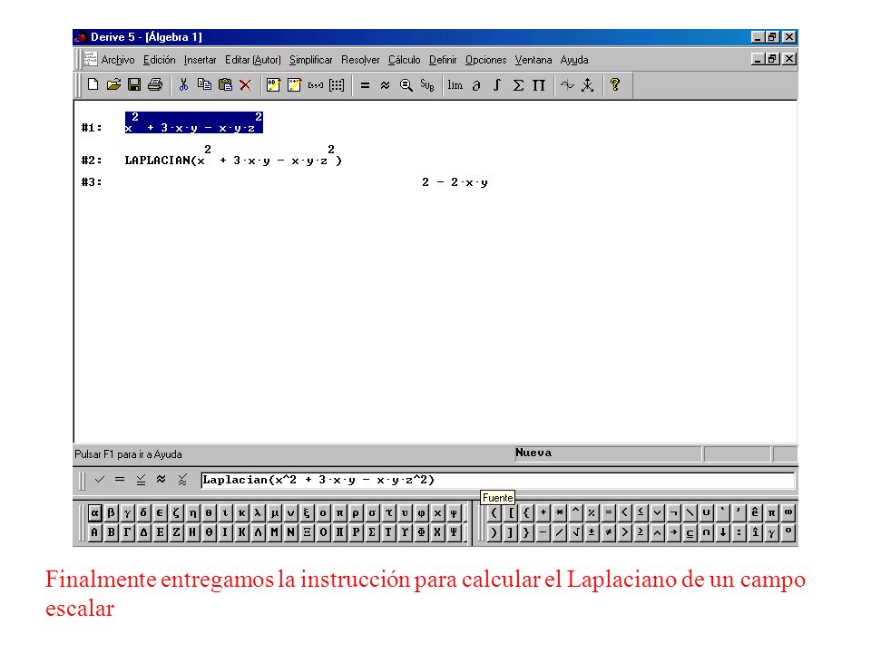 Finalmente entregamos la instrucción para calcular el Laplaciano de un campo escalar