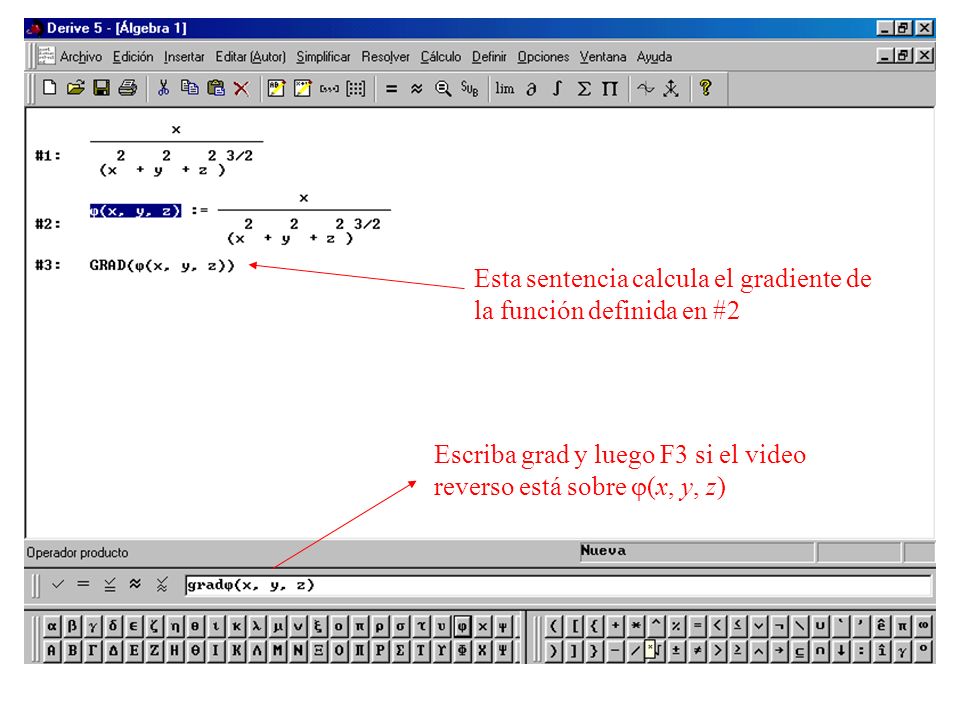 Esta sentencia calcula el gradiente de la función definida en #2