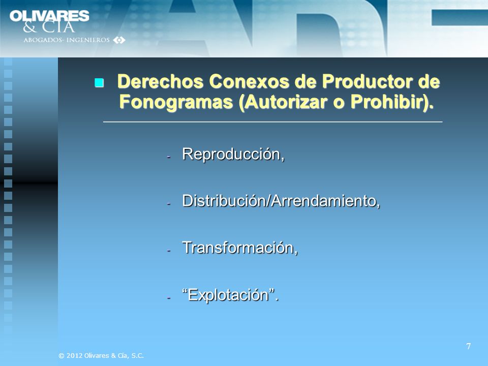 Derechos Conexos de Productor de Fonogramas (Autorizar o Prohibir).
