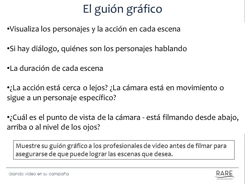 El guión gráfico Visualiza los personajes y la acción en cada escena