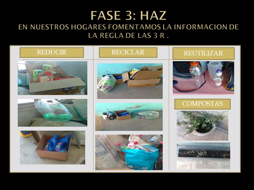 FASE 3: HAZ EN NUESTROS HOGARES FOMENTAMOS LA INFORMACION DE LA REGLA DE LAS 3 R .