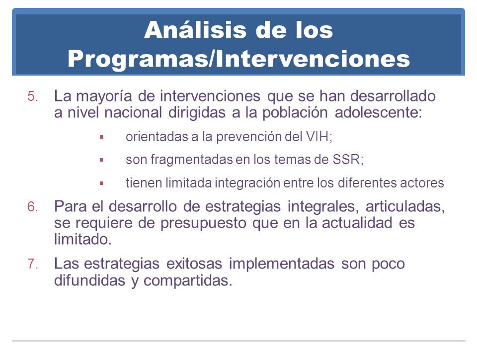 Análisis de los Programas/Intervenciones