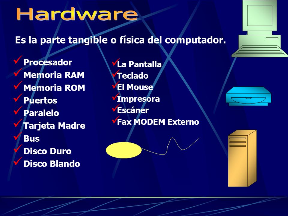 Hardware Es la parte tangible o física del computador. Procesador