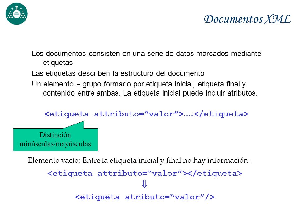 Documentos XML <etiqueta attributo= valor >……</etiqueta>
