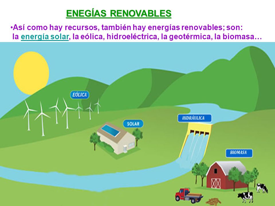 ENEGÍAS RENOVABLES Así como hay recursos, también hay energías renovables; son: