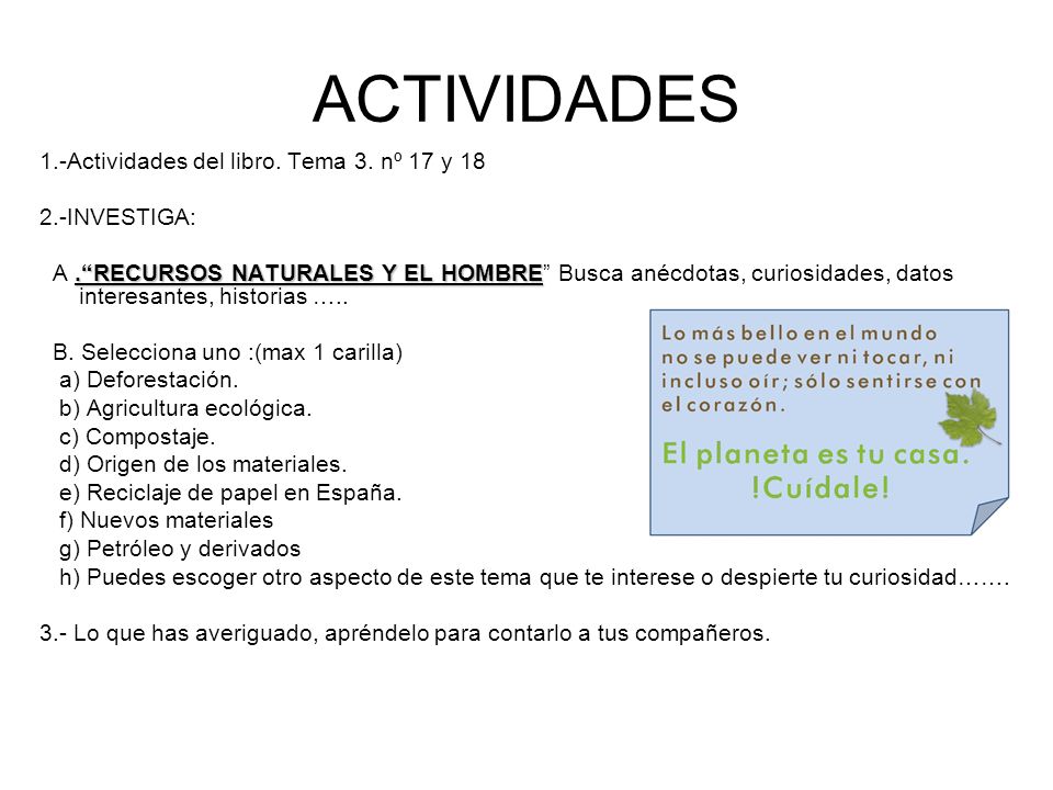 ACTIVIDADES 1.-Actividades del libro. Tema 3. nº 17 y INVESTIGA: