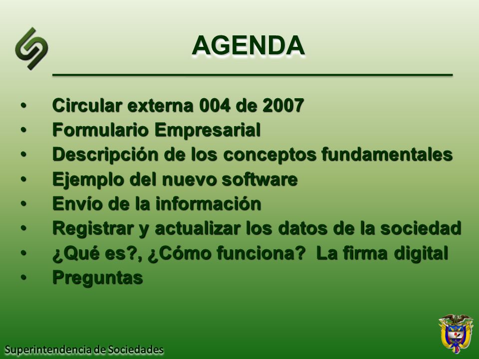 AGENDA Circular externa 004 de 2007 Formulario Empresarial