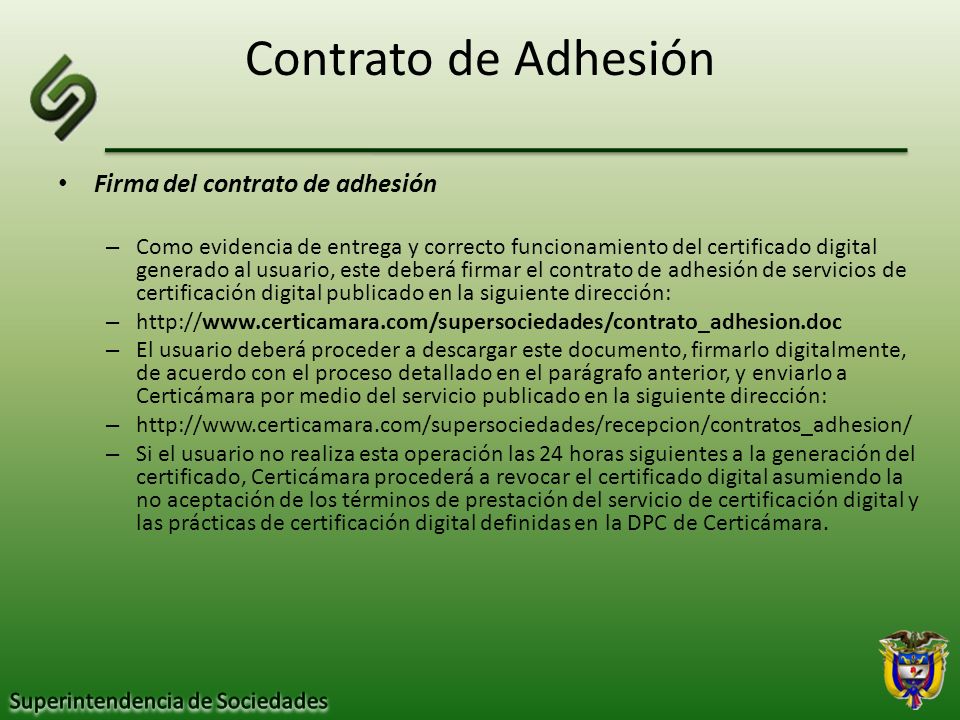 Contrato de Adhesión Firma del contrato de adhesión