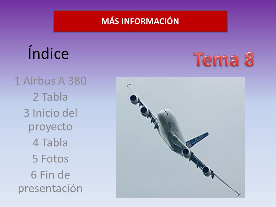 Tema 8 Índice 1 Airbus A Tabla 3 Inicio del proyecto 4 Tabla