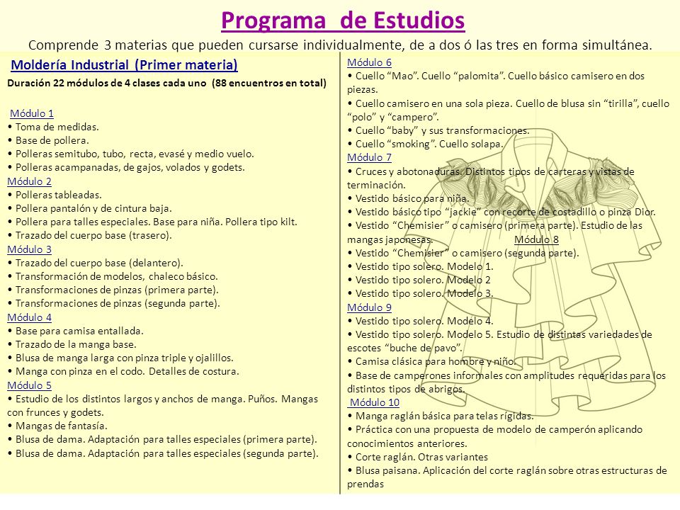 Programa de Estudios Comprende 3 materias que pueden cursarse individualmente, de a dos ó las tres en forma simultánea.