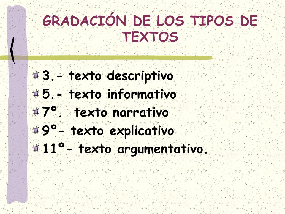 GRADACIÓN DE LOS TIPOS DE TEXTOS