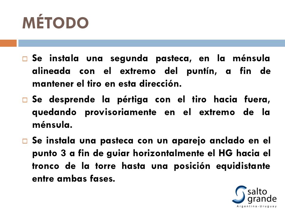 MÉTODO Se instala una segunda pasteca, en la ménsula alineada con el extremo del puntín, a fin de mantener el tiro en esta dirección.