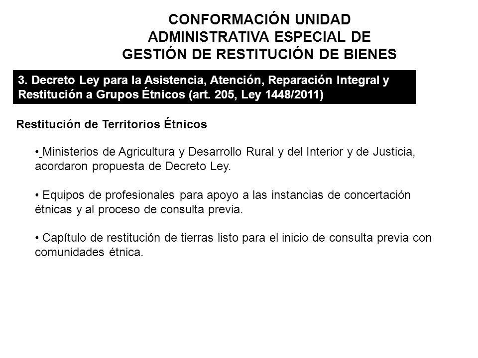 CONFORMACIÓN UNIDAD ADMINISTRATIVA ESPECIAL DE GESTIÓN DE RESTITUCIÓN DE BIENES
